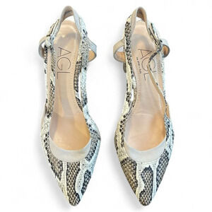 AGL Pumps 35.5 Slingback Block Heel Shoes Snake Skin Office Work Pointed Toe